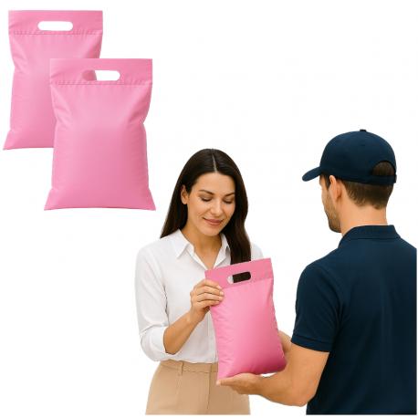 Foliopaki kurierskie matowe z rączką 280x450+50mm 28x45+5cm 0,055 Różowe 25szt