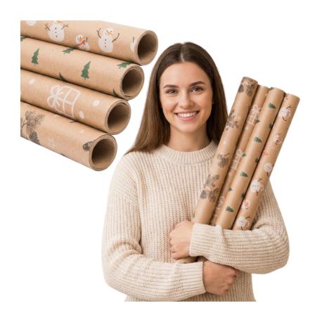 Papier do pakowania prezentów z motywami świątecznymi EKO ECO 70cm x 200cm zestaw 4 szt WZ2
