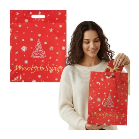 Torby Reklamowe Świąteczne 400x500mm 40x50cm LD PE 0,06 Wesołych Świąt 10 / 25szt