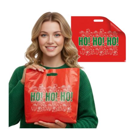 Torby Reklamowe Świąteczne 600x500mm 60x50cm LD PE 0,06 Czerwona