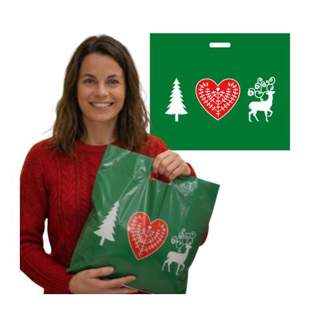 Torby Reklamowe Świąteczne 600x500mm 60x50cm LD PE 0,06 Zielona