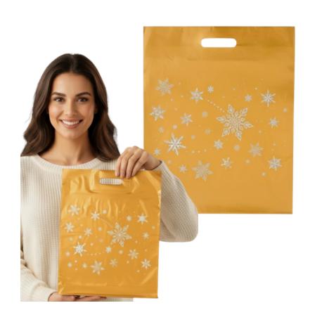 Torby Reklamowe Świąteczne 400x500mm 40x50cm LD PE 0,06 Złota 10 / 25szt