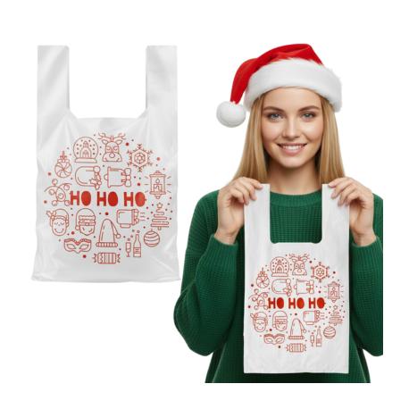 Reklamówki jednorazowe świąteczne 34+2f10/64cm 54x64cm 0,013 100szt HD PE Nadruk Ho Ho Ho