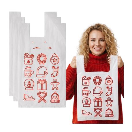 Reklamówki jednorazowe świąteczne 25+2f5/45cm 35x45cm 0,013 100szt HD PE Nadruk Symbole Świąt