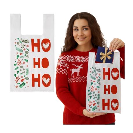 Reklamówki jednorazowe świąteczne 34+2f10/64cm 54x64cm 0,013 100szt HD PE Nadruk Gałązki
