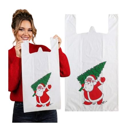 Reklamówki jednorazowe świąteczne 34+2f10/64cm 54x64cm 0,013 100szt HD PE nadruk mikołaj